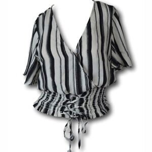 Gorgeous Draped Front Black & White Blouse S